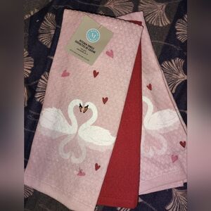 Martha Stewart Pink and Red Swan Kitchen Towels